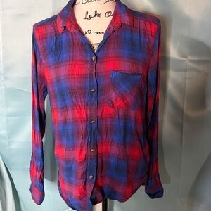 American Eagle Outfitters Vintage Boyfriend Blue and Red Plaid Shirt
